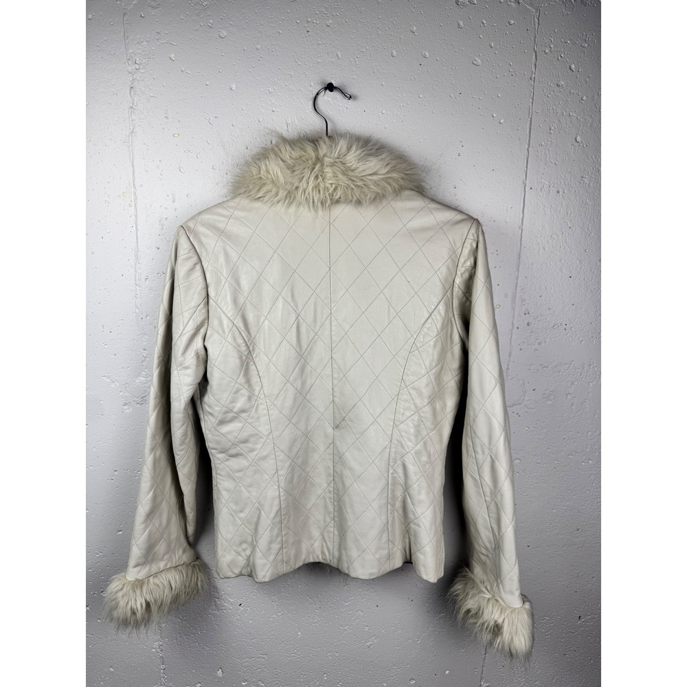 Y2K Venus Williams x Wilsons Leather Ivory Quilted Faux Fur Trim Jacket Medium - Picture 3 of 12